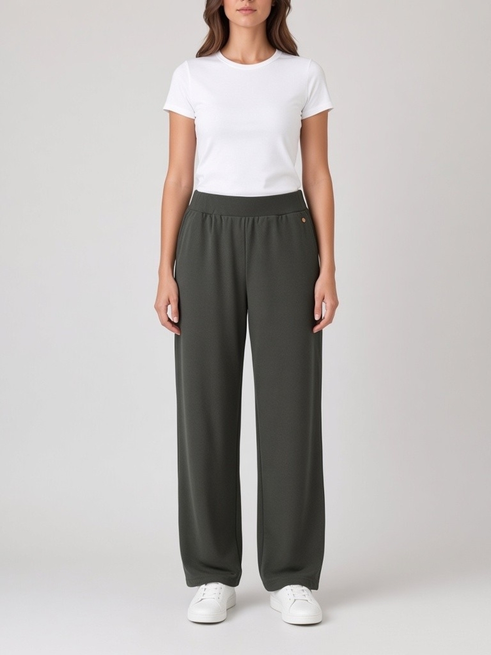 Truroise Couture Olive Wide-Leg Pull On Pants Modern Minimalist L Casual